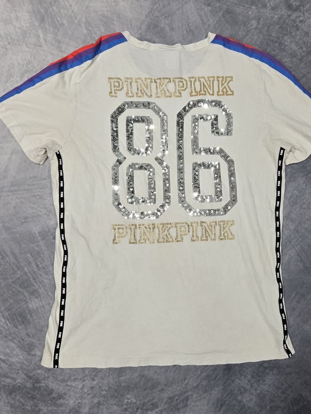 Victoria's Secret PINK short-sleeve logo t-shirt featuring vintage-inspired colo